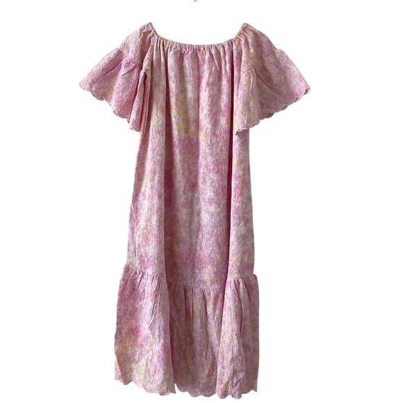 Sundress Sandra Eyelet Tie Dye Maxi Dress Off Shoulder Flutter Sleeve Pink OS - Picture 2 of 8